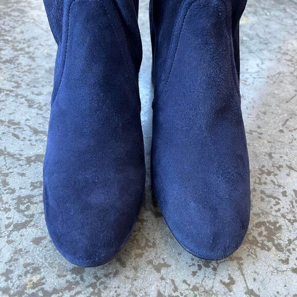 Stuart Weitzman Margot 75 Navy Blue Suede Ankle Sock Booties Block Heel 8.5 - Picture 6 of 11